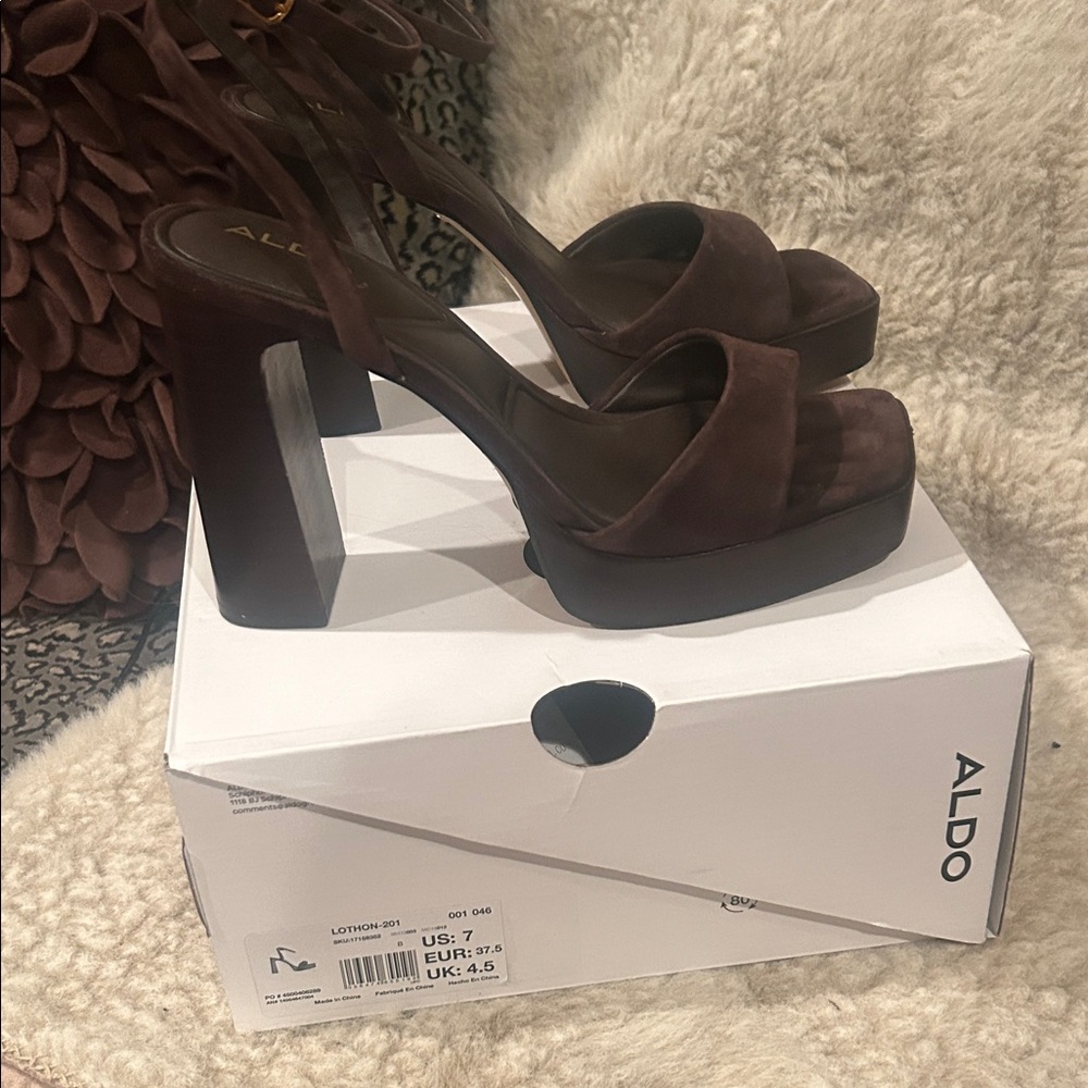 Aldo Dark Brown Strappy Platform Heels - Picture 6 of 6